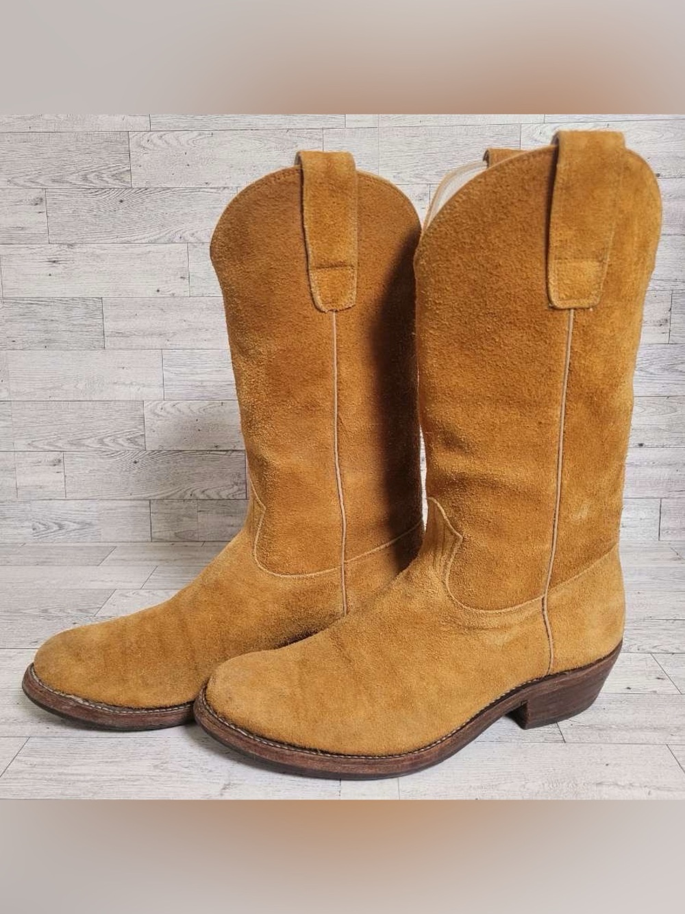 Men's Stewart Full Brown Roughout Leather Western Vintage 70's Cowboy Boots 8.5